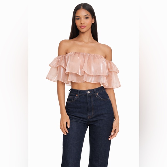 Mable Tops - MABLE Rose Gold Organza Off Shoulder Ruffle Statement Party Festival Top 📐Small